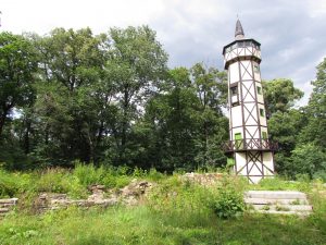 Wieża widokowa na terenie ruin Zamku Gromnik w Krasiewicach